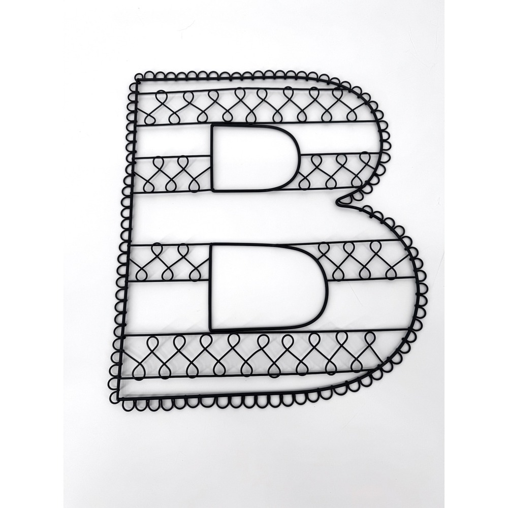 Black Metal Wire Letter B Wall Decor Photo Card Holder Scrollwork Farmhouse 15in